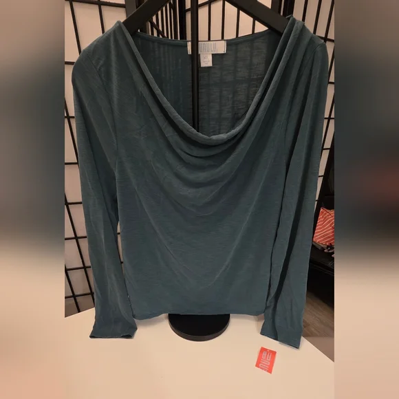 NWT ~ Bunulu Women's Elegant Teal Cowl Neck Long Sleeve Blouse ~ Size XL - Picture 2 of 8